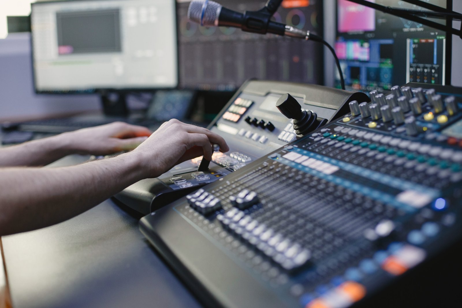Sound engineer studio. Closeup view.